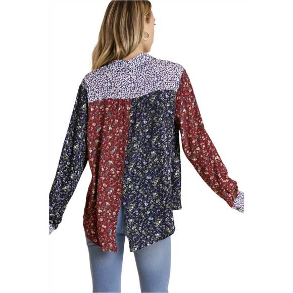 NEW EASEL long sleeve print mix button down shirt in mixed floral - Picture 3 of 4
